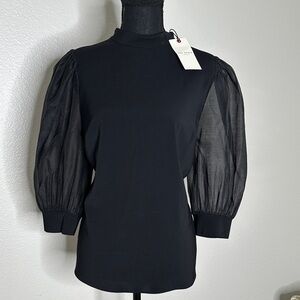Ted Baker NWT  Black Blouse with Sheer Sleeves